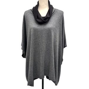 THREE DOTS GRAY AND BLACK COWL NECK OVERSIZED SHORT SLEEVE PONCHO SWEATER TOP